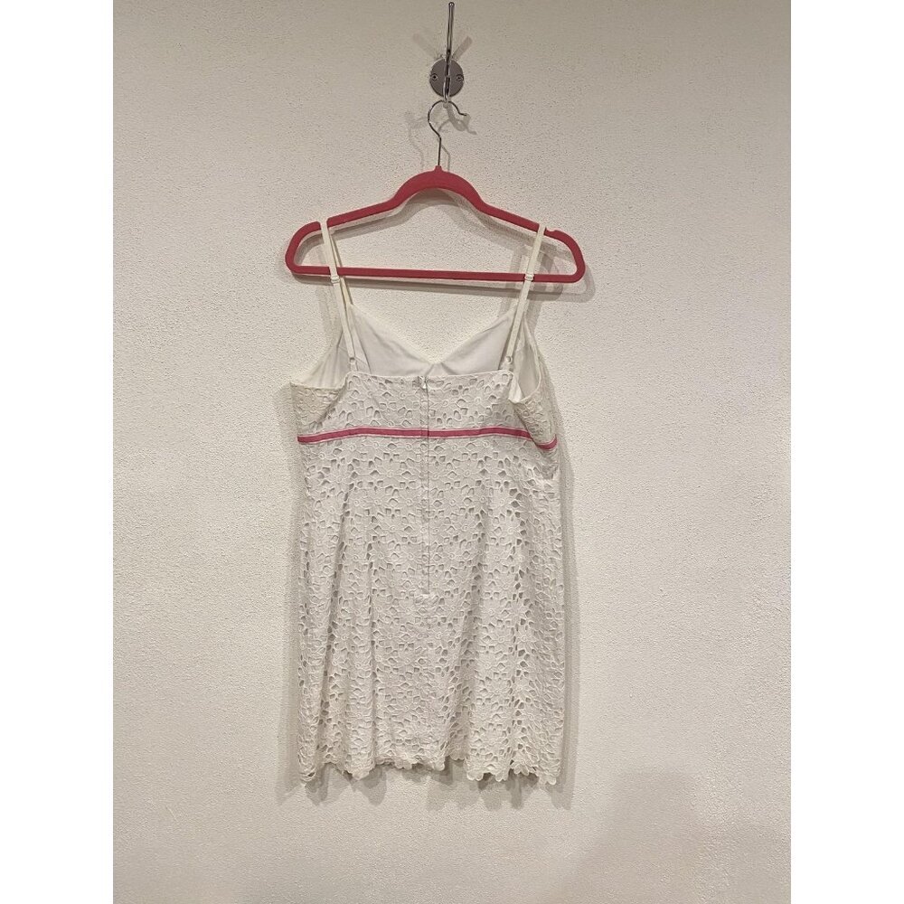 Lilly Pulitzer Dress Womens Size 12 White Lace Sleeveless Pink Trim Summer Party - Picture 7 of 7